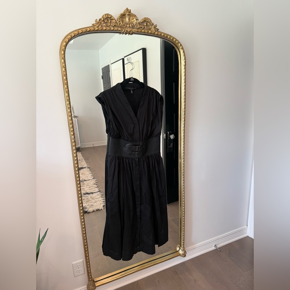 White House Black Market Belted Black Midi Dress - Picture 2 of 2